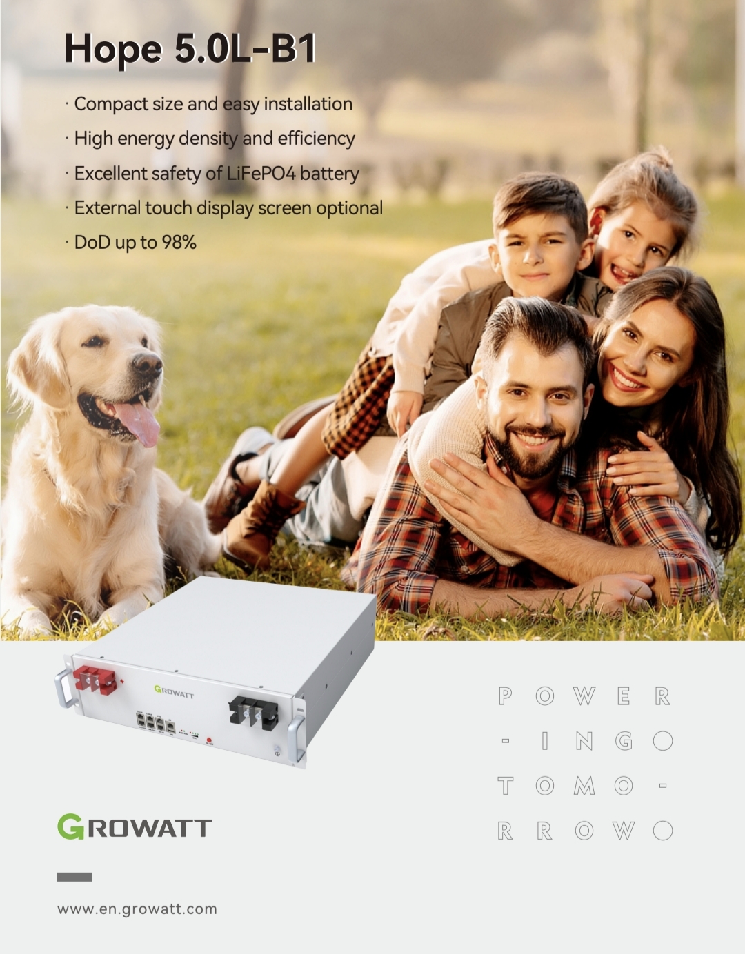 باتری لیتیومی 5 کیلووات ساعت 100 آمپر 51.2 ولت مدل Hope 5.0L – B1 برند گروواتgrowatt